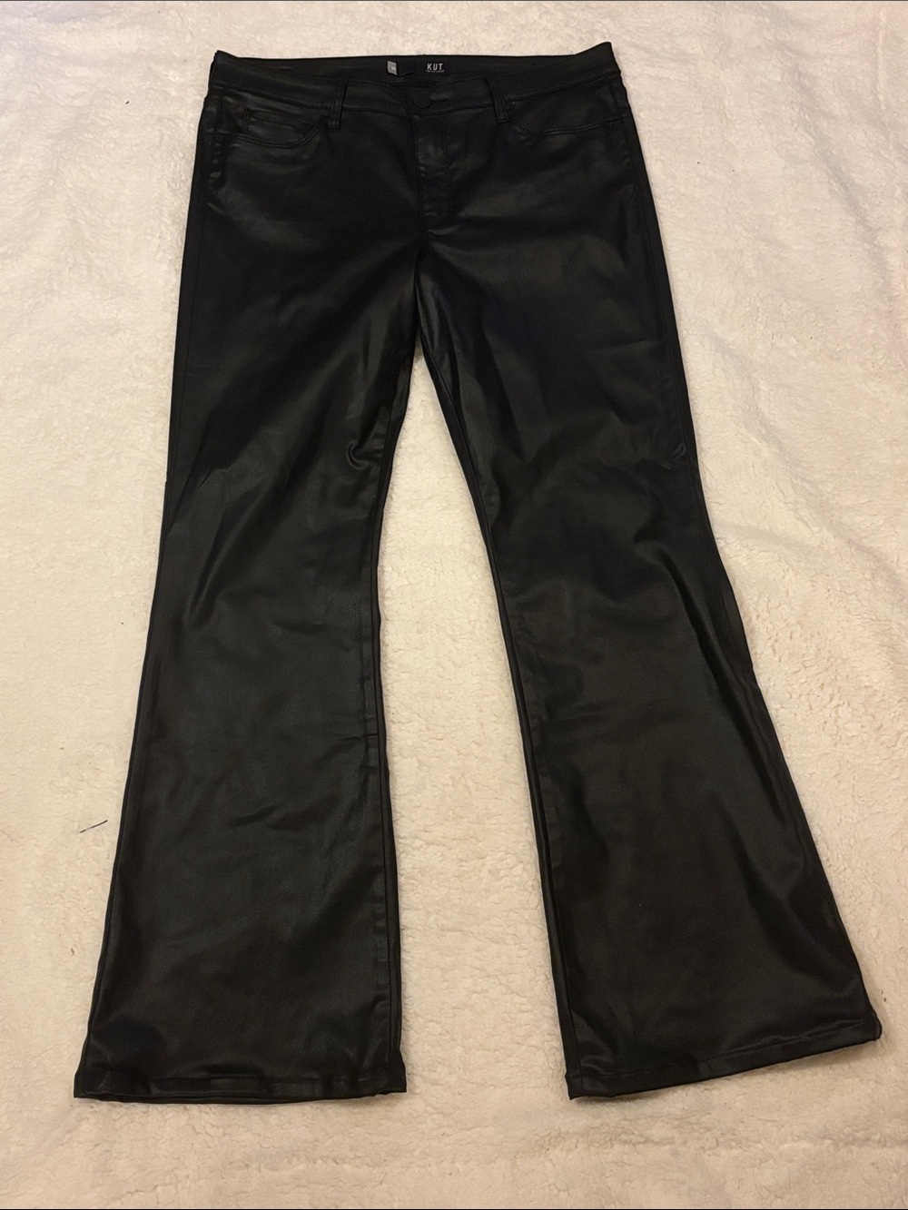 KUT From The Kloth Ana High Rise Ab Flare Black Faux Leather 14